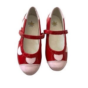 Naturino W6YZ  Red Patent Pink Polka Dot MaryJane Shoes 12 Like New